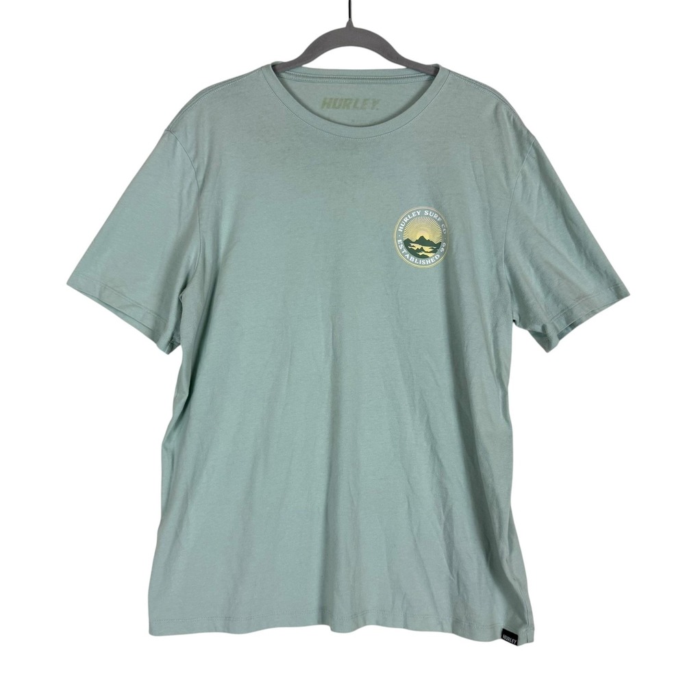 Hurley‎ Shirt Mens Large Green Surf Established 99 Graphic Tee Beach Back Print